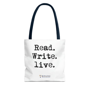 "Read. Write. Live. with Typewriter" Tote