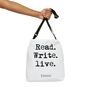 "Read. Write. Live. with Typewriter" Adjustable Tote