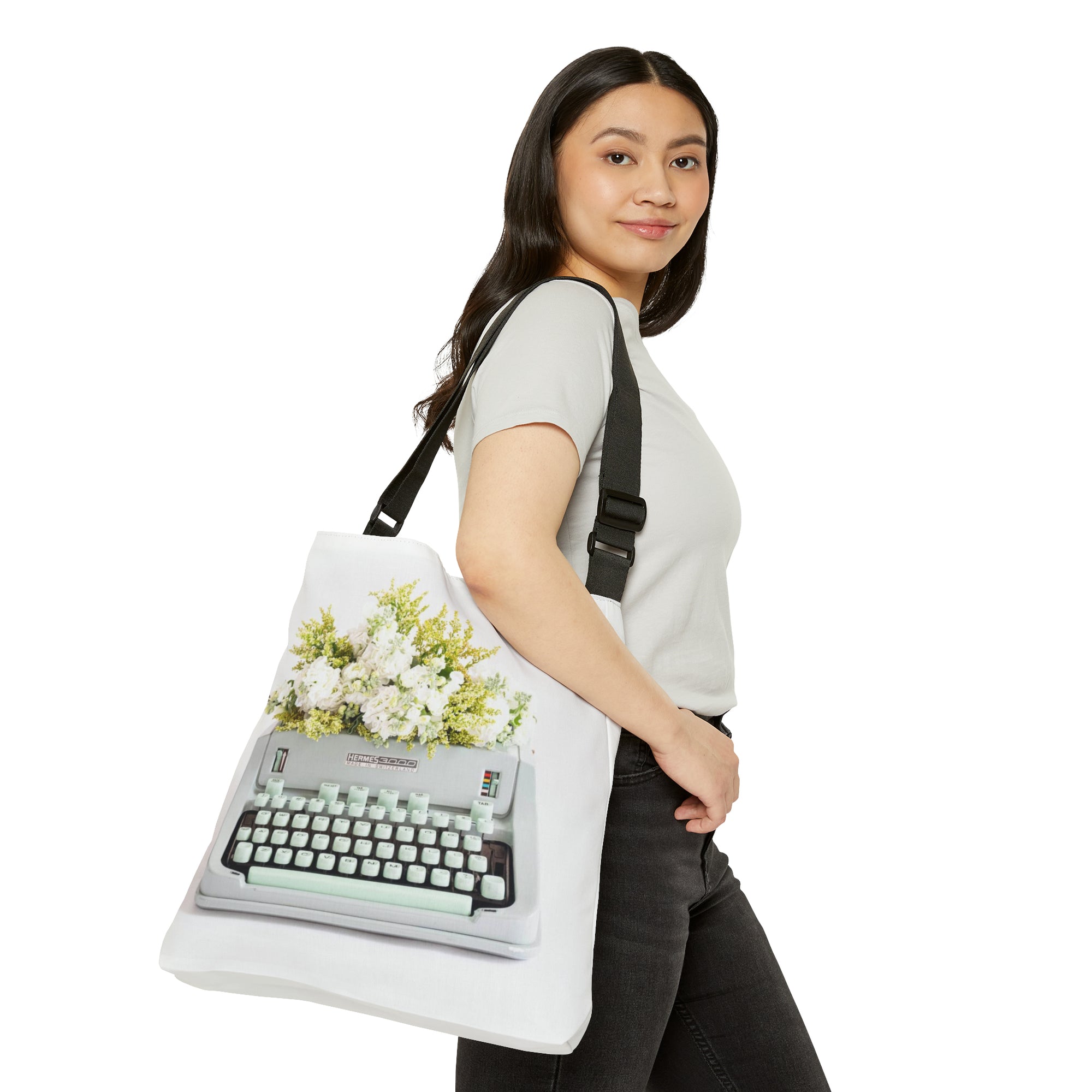 "Read. Write. Live. with Typewriter" Adjustable Tote
