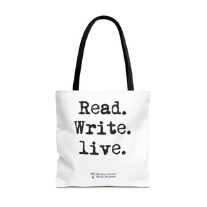 "Read. Write. Live. with Typewriter" Tote