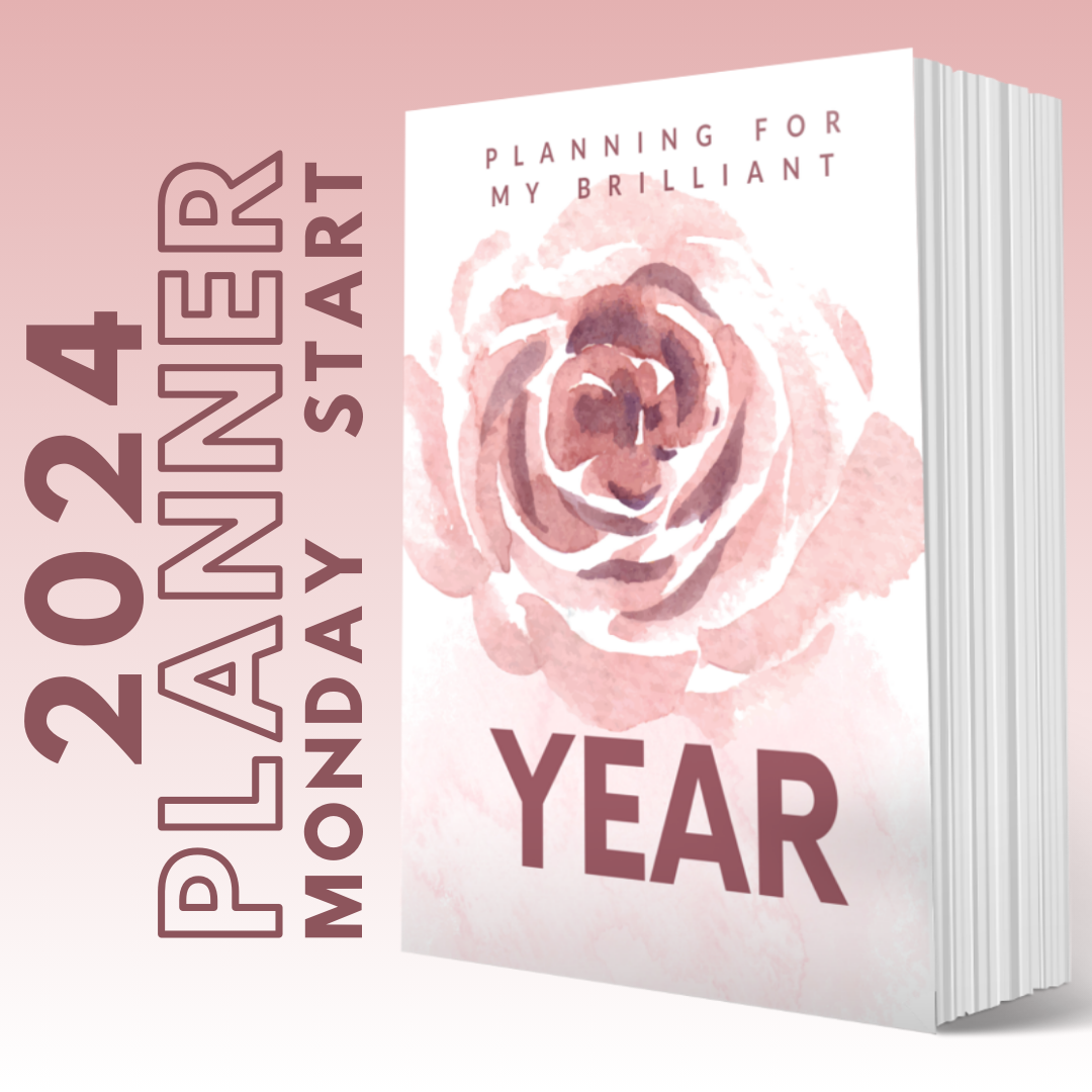 2024  MONDAY START- MY BRILLIANT WRITING PLANNER - Pink Flower Cover