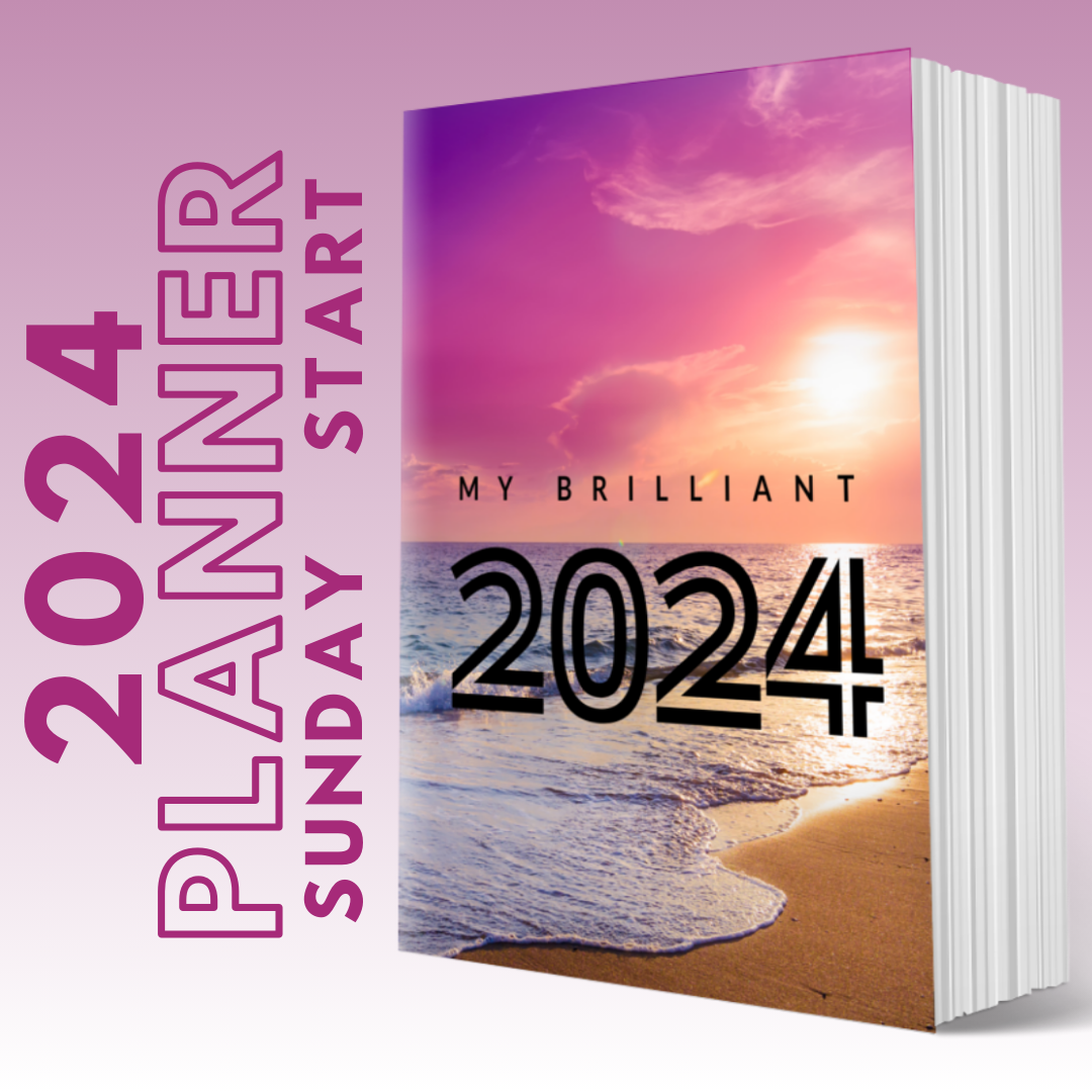 2024 SUNDAY START- MY BRILLIANT WRITING PLANNER - Sunset Beach Cover
